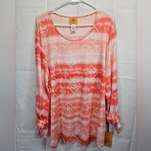 Ruby Red NWT Women's Orange and White Long Sleeve Top Sz 1X